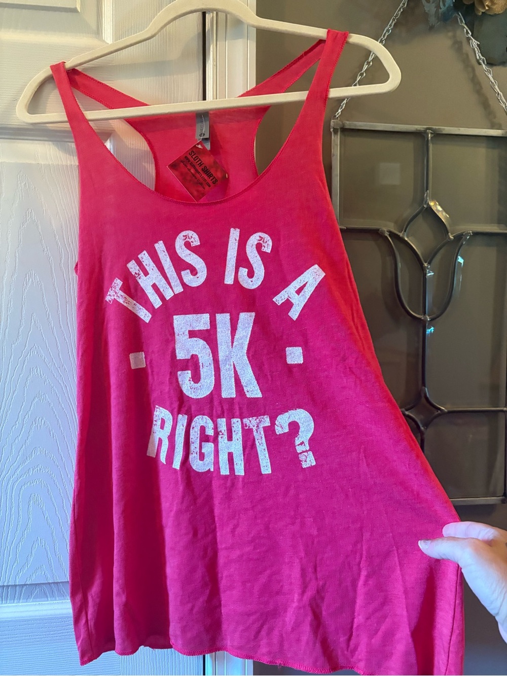 🤪 3 for $15! This Is a 5K Right? Pink Racerback Tank Top Size L NWT